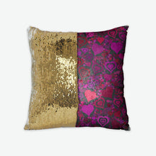 Load image into Gallery viewer, Sage's Hearts Sequin Reversible Pillow Case