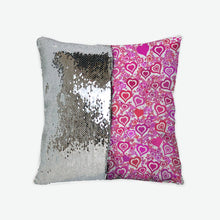Load image into Gallery viewer, Pink Hearts Sequin Reversible Pillow Case