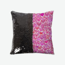 Load image into Gallery viewer, Pink Hearts Sequin Reversible Pillow Case
