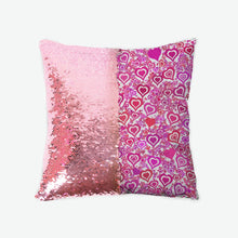 Load image into Gallery viewer, Pink Hearts Sequin Reversible Pillow Case