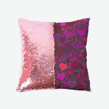 Load image into Gallery viewer, Sage's Hearts Sequin Reversible Pillow Case