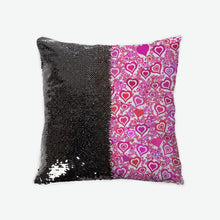 Load image into Gallery viewer, Pink Hearts Sequin Reversible Pillow Case
