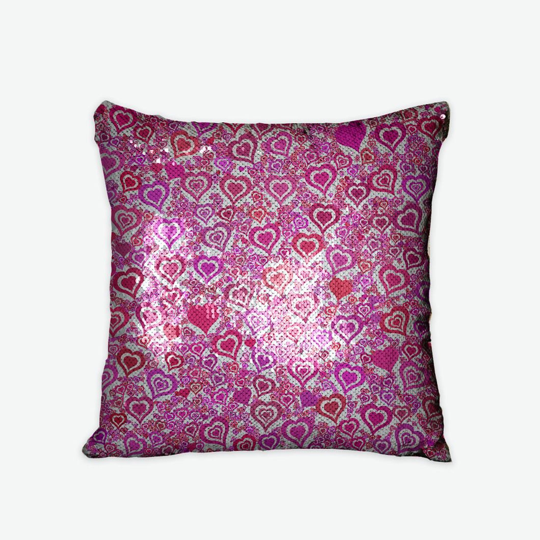 Pink Hearts Sequin Reversible Pillow Case