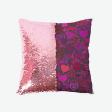 Load image into Gallery viewer, Sage&#39;s Hearts Sequin Reversible Pillow Case
